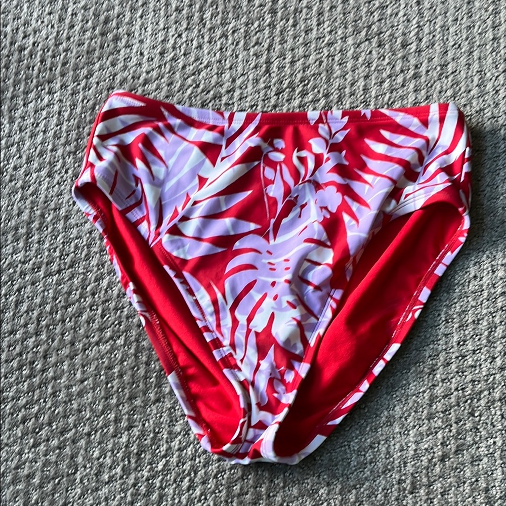 Tropical Red High Waisted Swim Bottom